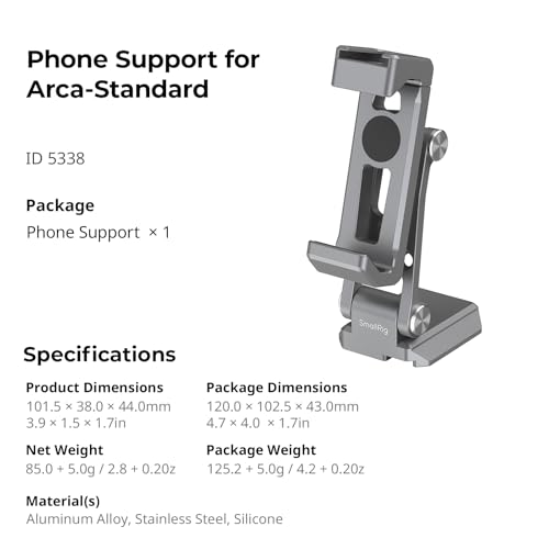 SMALLRIG Metal Phone Mount with Baseplate for Arca-Swiss,Compatible for DJI RS 4 Mini & RS 3 Mini, Phone Mount Adapter Support Free Adjustment Joints, Phone Tripod Mount for iPhone 17/16/15-5338