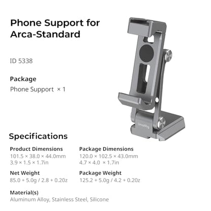 SMALLRIG Metal Phone Mount with Baseplate for Arca-Swiss,Compatible for DJI RS 4 Mini & RS 3 Mini, Phone Mount Adapter Support Free Adjustment Joints, Phone Tripod Mount for iPhone 17/16/15-5338
