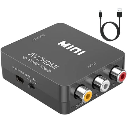 ABLEWE RCA to HDMI,AV to HDMI Converter, 1080P Mini RCA Composite CVBS Video Audio Converter Adapter Supporting PAL/NTSC for TV/PC/ PS3/ STB/Xbox VHS/VCR/Blue-Ray DVD Players, Grey - color: Grey