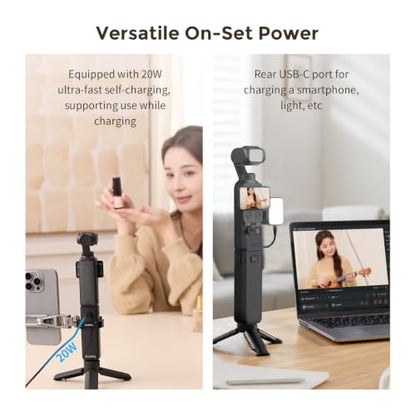 SmallRig Osmo Pocket 4P/4/3/Xtra Muse Battery Handle 5000mAh for DJI | 20W Fast Charge Power Grip, Wireless Mic Direct Connection, 1/4" Thread for Tripod/Selfie Stick, Smart Temperature Control