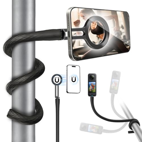 Magnetic Flexible Phone Mount Holder for iPhone and Action Camera, 20 Inch Long Arm Bendable Selfie Stick with 1/4 Screw Thread, Black Aluminum Alloy