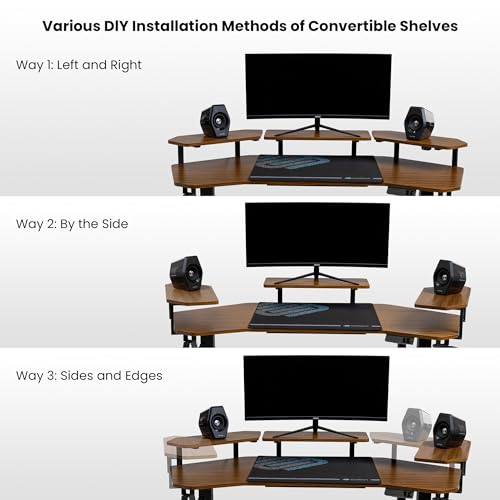 EUREKA ERGONOMIC Aero 55 Inch W Shaped Electric Standing Desk, Height Adjustable Computer Gaming Desk with LED Monitor Shelf, Mouse Pad, Headphone Hook, Cup Holder, Dark Walnut - color: Walnut, size: 55"W x 35"H-Adjustable