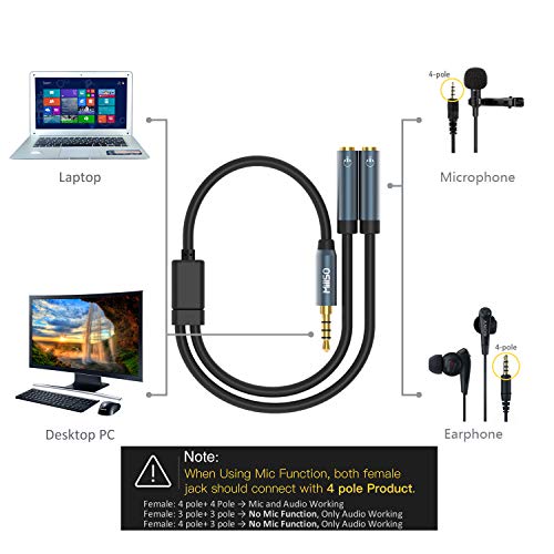 MillSO Headset Splitter for 2 TRRS Headphones or Mics 3 Feet 3.5mm Jack Adapter TRRS 4-Pole Splitter Male to Dual Female Adapter Compatible for 2 Headsets, Microphones to Mobile Phone, Laptop - size: 3 Feet - Standard