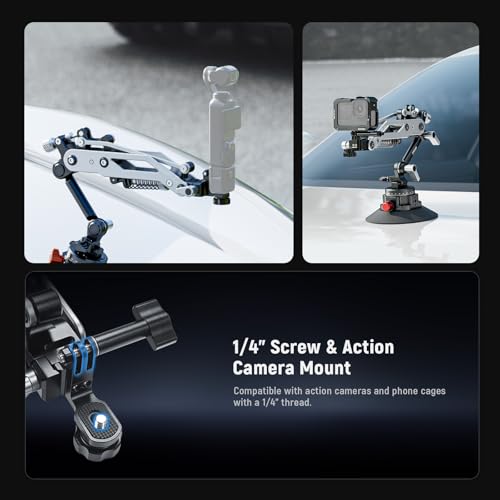 NEEWER Vacuum Suction Cup Car Mount for Action Camera with Hydraulic Boom Arm, NATO Rail, Compatible with DJI Osmo Pocket 3 Insts360 X5 X4 X3 Hero Adapter Holder, 18oz/500g Max Load, GA022 - style: GA022