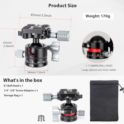 Koolehaoda Mini Ball Head with Arca Quick Release Plate, 360° Panoramic | Φ28mm Metal Ball Joint, 1/4" Screw, Max Load 22lbs/10kg, for DSLR Camera Tripod Monopod, Lightweight Aluminum - color: 28mm Ball Head