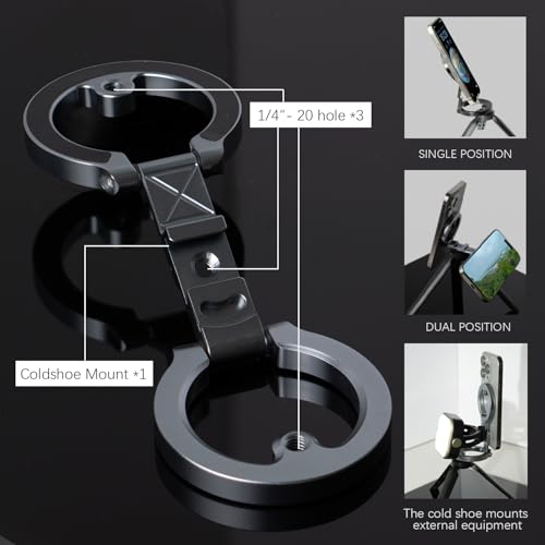 Dual Magnetic Phone Holder, 1/4" Screw Tripod Mount, Gym Magnetic Phone Stand for Car (Black)