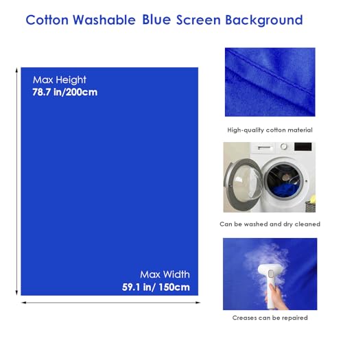 Blue Screen Backdrop Kit, Portable Bluescreen Background with T-Shaped Stand, 5 Clamps & Carrying Bag for Photography, Streaming, Zoom, Gaming, (Blue, 6.5 Feet X 5.0 Feet) - color: 78×59IN Blue