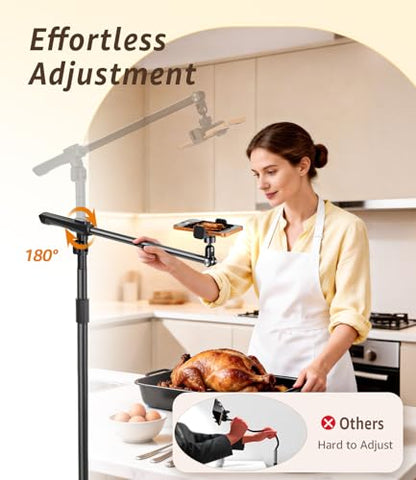 Phone Floor Stand, Overhead Phone Mount with Extendable Horizontal Arm & Remote, 360° Rotatable Extension Arm, Adjustable Tripod Stand for iPhone17, Video Recording, Photography, Live Streaming