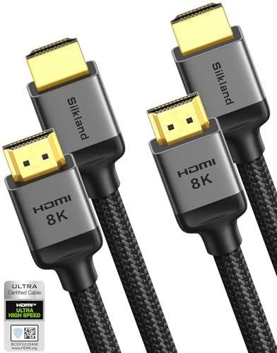 Silkland 10K 8K HDMI 2.1 Cable 2-Pack 3.3FT, Certified Ultra High Speed HDMI 2.1 Cable [8K@60Hz, 4K@120Hz] eARC/ARC, Dolby Atmos Vision, 48Gbps, HDR, HDCP Compatible for Samsung/Vizio/SoundBar/BluRay - color: Grey, size: 3.3 Feet, style: 2-Pack