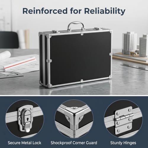 SUPVOX Hard Briefcase Metal Briefcase Black, Locking Aluminum Case with Wave Foam Insert, Protective Carrying Case for Sensitive Instruments, Cameras and Valuables - color: Black