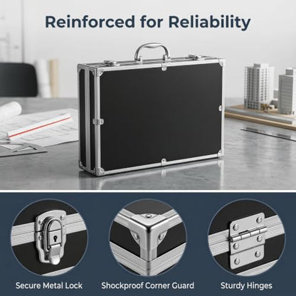 SUPVOX Hard Briefcase Metal Briefcase Black, Locking Aluminum Case with Wave Foam Insert, Protective Carrying Case for Sensitive Instruments, Cameras and Valuables - color: Black