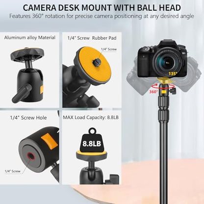 Camera Desk Mount Table Stand with Ball Head, Adjustable Light Stand with 1/4" Screw & C Clamp for DSLR Camera, Ring Light, Live Streaming, Photo Video Shooting - size: TL253H9