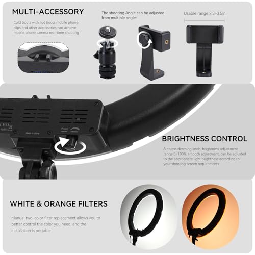 Ring Light Kit 18" 55W 5500k dimmable LED Light, 70inch Foldable Stand, Phone Clip, Short Video, Studio Video Photography Lighting, Spot Lights，Selfie and Live Streaming,You Tube,TikTok