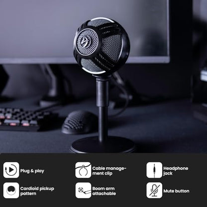 Arozzi - Sfera PRO Professional Grade Gaming/Streaming/Office USB Microphone - Cardioid, Cardioid -10dB, and Omnidirectional Polar Patterns, Boom Arm Compatible - Black