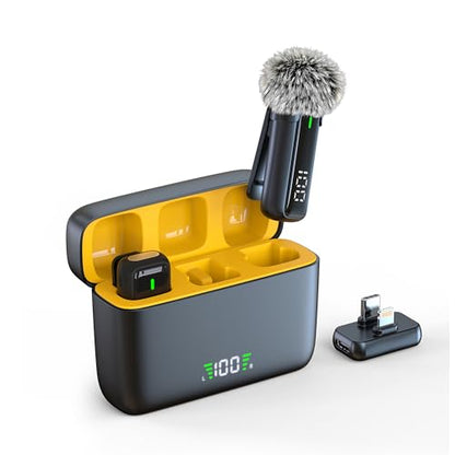 2 in 1 Wireless Lavalier Microphone for iPhone Android Phone, Noise Canceling USB C Microphone with Charging Case for Video Recording Vlogging Tiktok YouTube