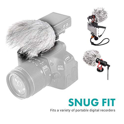 Movo WS9 Furry Outdoor Windscreen Microphone Muff for Portable Digital Recorders up to 3" X 1.5" (W x D) - Fits The Zoom H4n PRO, H5, H6, Tascam DR-05, DR-07, DR-40, and More (Light Gray)