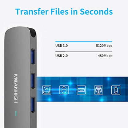 USB Hub 4 Ports, MEANHIGH Multiple USB A 3.0, 2.0 Splitter Portable Adapter for Laptop, Plug and Play Mini USB Extender for PC, Flash Drive, Mobile HDD - size: USB-A-Grey