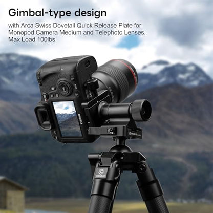 Monopod Gimbal Head with Arca-Swiss Dovetail Quick Release Plate | Rapid Side-Saddle Tilt Adjustment for Telephoto Lenses | Tripod Mount | Professional Photography & Video Gear for DSLR/Camcorders