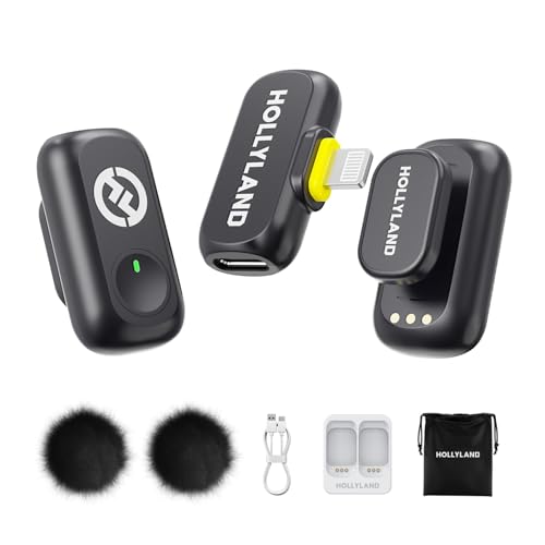 Hollyland Lark A1 Wireless Mini Microphone for iPhone 14/13/12 (2TX + Lightning RX) 48kHz/24-bit, 3-Level Intelligent Noise Cancel, Magnetic Microphone for YouTube, Podcast, Vlogging (Black) - color: Black, size: Mini Duo (Lightning RX)