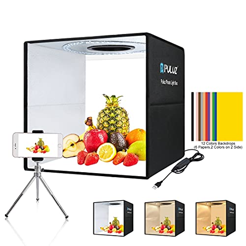 Photo Box 16" x 16" Quick Install Foldable Portable Studio Kit with Soft Light Cloth Professional Photography Equipment Adjustable White Light, Soft Light, Warm Light - size: 16x16 in (3 Color Temp)