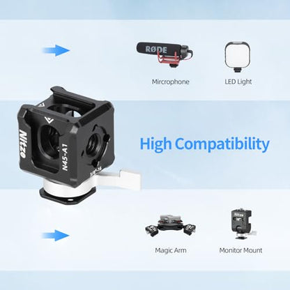 Nitze Triple Cold Shoe Adapter, Quick Release Cold Shoe Mount, with 1/4", 3/8" Locating Holes for ARRI - N45-A1