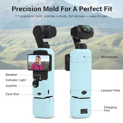 Silicone Case for DJI Osmo Pocket 3/Xtra Muse Camera with Fixed Base & Anti-Loss Lanyard, Compatible with Xtra Muse Accessories – for Travel Vlogging Daily Filming (Blue) - color: Blue