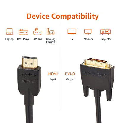 Amazon Basics HDMI to DVI Adapter Cable, Bi-Directional 1080P, Gold-Plated, 6 ft/1.8 m, Easy to Install, Black - size: 6 ft, style: 1-Pack