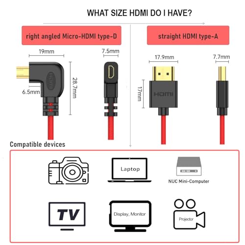 Right Angle Micro-HDMI to HDMI 8K Cable for ATOMOS Ninja V Shinobi, Sony ZV-E10 A7C A7R4 A6700, Canon R6II R5C R10, Lumix S5 S9 G100, Fujifilm X-T50, Purple Braided Coiled 30cm - color: Purple, size: Right Angle to Straight