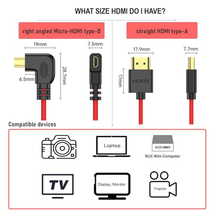 Right Angle Micro-HDMI to HDMI 8K Cable for ATOMOS Ninja V Shinobi, Sony ZV-E10 A7C A7R4 A6700, Canon R6II R5C R10, Lumix S5 S9 G100, Fujifilm X-T50, Purple Braided Coiled 30cm - color: Purple, size: Right Angle to Straight