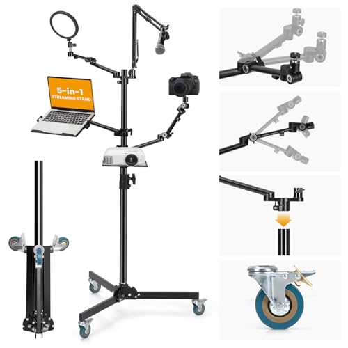 TARION Live Streaming Stand with Wheels - 61"/155cm 5-in-1 Stream Stand Equipment Kit: 1 Mic Boom + 3 Articulated Arms + 1 Projector Holder, Adjustable Heavy-Duty Floor Live Tree Stand Setup TitanRig - size: 5-in-1 Floor Set
