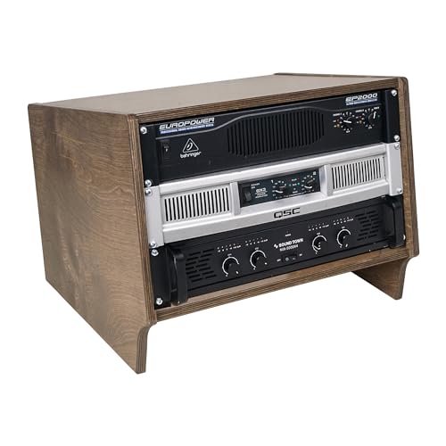 Sound Town DIY 6U Angled Desktop Turret Studio Rack with Solid Baltic Birch Plywood, Weathered Brown, Assembly Required (SDRK-Y6SLB) - size: 6U, Weathered Brown