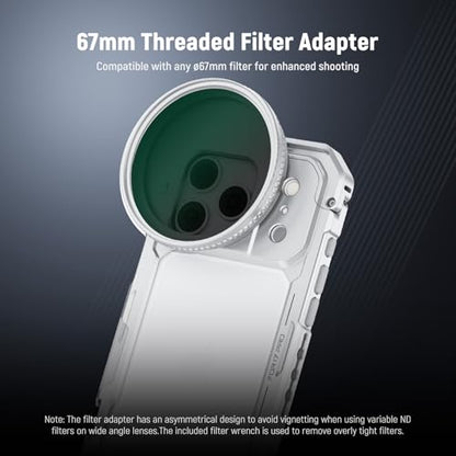 NEEWER Phone Cage Compatible with iPhone 17 Pro, Quick Release Video Rig Stabilizer Accessories with 67mm Filter Ring, 17mm Lens Backplate, T Mount Adapter, 4X Camera Control Cap, PA143 (Silver)