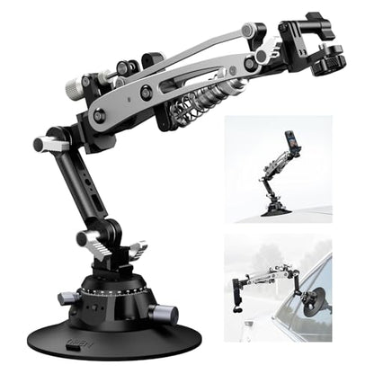 EMART Shock Absorber Arm Car Camera Mount for Action Camera, Featuring 6" Vacuum Car Suction Cup, Qick Release NATO Rail, Hydraulic Boom Arm Compatible with DJI Osmo Pocket 3, Insta360, GoPro, iPhone - size: 6 inch Shock Absorber Arm