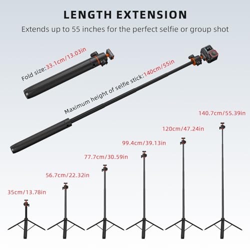 Tripod for Insta360 X5 ACE Pro 2, 55” Selfie Stick Quick Release Extension Rod Table Desk Portable Handle Grip Stand with Cold Shoe for Insta 360 X5, ACE Pro 2, X4 Air Accessories