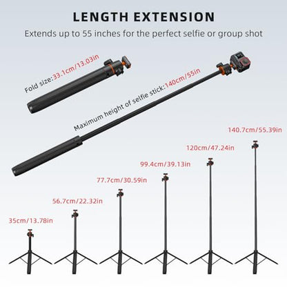 Tripod for Insta360 X5 ACE Pro 2, 55” Selfie Stick Quick Release Extension Rod Table Desk Portable Handle Grip Stand with Cold Shoe for Insta 360 X5, ACE Pro 2, X4 Air Accessories