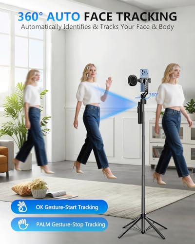 UBeesize 69" Auto Tracking Phone Tripod with Remote, Gesture Control, Detachable Ring Light, Aluminum Tripod Stand, 360° Adjustable Head for iPhone, Android, Camera, Video Recording & Live Streaming - size: 69"