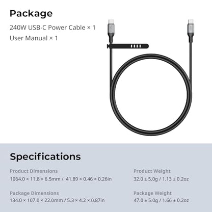 SMALLRIG 240W USB C to USB C Cable (3.28ft), PD 3.1 240W Fast Charging Cable Cord GaN Charger 4747/4751, V Mount Battery, for iPhone 16/17, for Samsung S23, for MacBook Pro - style: No Display