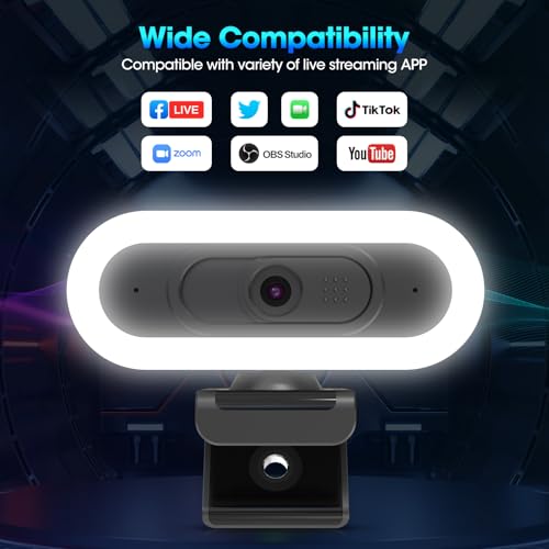 ToLuLu Streaming Webcam 2K 50FPS Web Cam, LED RGB Webcam with Microphone and Light, Autofocus Computer Camera with Cover and Tripod, Plug-Play USB Web cam for PC Desktop/MacBook Gaming Video Calling - style: 2K Autofocus RGB Ring Light webcam