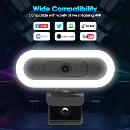 ToLuLu Streaming Webcam 2K 50FPS Web Cam, LED RGB Webcam with Microphone and Light, Autofocus Computer Camera with Cover and Tripod, Plug-Play USB Web cam for PC Desktop/MacBook Gaming Video Calling - style: 2K Autofocus RGB Ring Light webcam