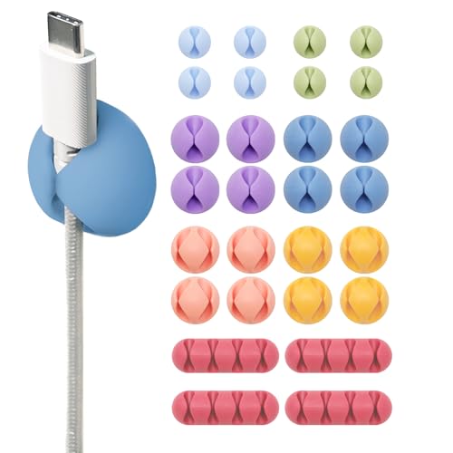 Wrap-It Storage Cable Clips - (Assorted 28-Pack) Macaron - Desk and Nightstand Cable Holder for Phone and Bedside Table Cord Organizer - color: Multi