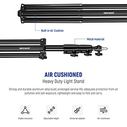 NEEWER 8.5ft/2.6m Air Cushioned Light Stand, Heavy Duty Metal Photography Tripod Stand with 1/4" to 3/8" Reversible Spigot, 3 Way Mounting Interface & Metal Locking Knobs, Max Load 5.5lb/2.5kg - size: 260cm
