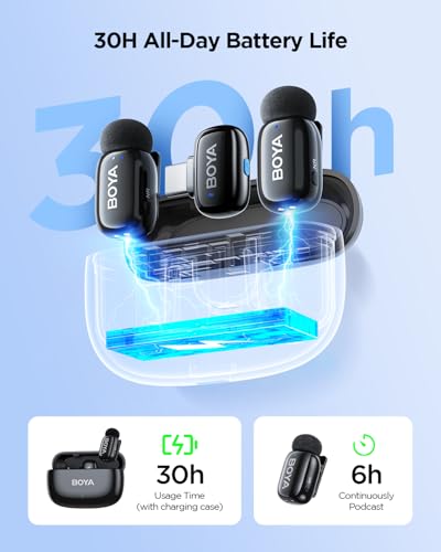 BOYA Mini 2 Wireless Lavalier Microphone with AI Noise Cancellation, App Control, 30H Battery Charging Case - for iPhone 15/16/17 & Android, Video, Podcasts, Vlogging - style: Mini 2(USB-C)