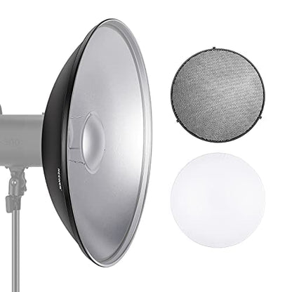 NEEWER 21.6"/55cm Metal Beauty Dish Bowens Mount Reflector with White Diffuser, Honeycomb Grid for Strobe Flash Video Light Compatible with Godox AD600 NEEWER CB60 Q4 Vision 4 S101 Series, NK-NARC22 - style: 21.6"/55cm
