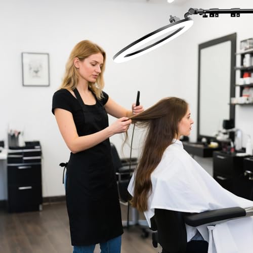 Ring Light Wall Mount with 3 Phone Holder, 19" Adjustable Ring Light with Rotatable Boom Arm, Space-Saving Overhead Lighting Solution for Studio Photography, Salon, Beauty Tattoo Light, Barber Light - size: 19inch