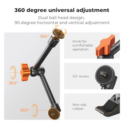 K&F CONCEPT 9.8" Magic Arm Clamp Kit with 1/4" & 3/8" Thread Screw 360° Ball Heads Articulating Magic Arm with Tripod Mount Adapter for Gopro/LED Lights/Monitor/Flash/Microphone/DSLR Camera - style: 9.8" with Adapter