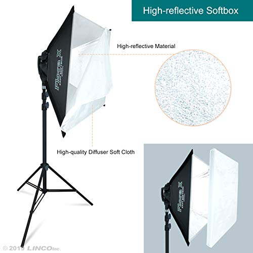 LINCO Lincostore 2000 Watt Photo Studio Lighting Kit with 3 Color Muslin Backdrop Stand Photography Flora X Fluorescent 4-Socket Light Bank and Auto Pop-Up Softbox - Only Takes 3 Seconds to Set-up