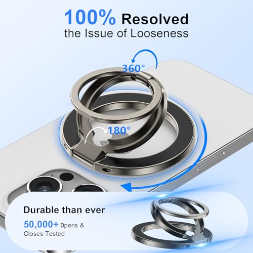 Magnetic Phone Ring Holder for MagSafe Dual-Side Magnetics, Removable Magsafe Phone Grip with Kickstand for Samsung Galaxy S26 S25 S24 Ultra Z Flip7 iPhone 17 16 Plus 15 Pro Max,Fit Magnetic Car Mount - color: gray