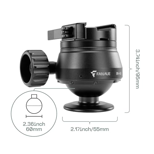 FANAUE 60mm Tripod Ball Head Compatible with Arca Quick Release Plate,Quick Locking, Professional Aluminum Ball Head - IN-60T