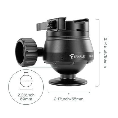 FANAUE 60mm Tripod Ball Head Compatible with Arca Quick Release Plate,Quick Locking, Professional Aluminum Ball Head - IN-60T