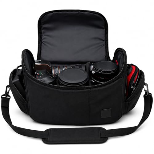 Large Digital Camera / Video Padded Carrying Bag / Case for Nikon, Sony, Pentax, Olympus Panasonic, Samsung, and Canon DSLR Cameras + eCostConnection Microfiber Cloth - style: Large